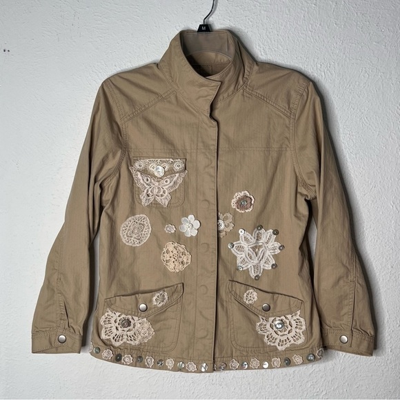Levi’s tan denim lace appliqué jacket - Picture 1 of 9